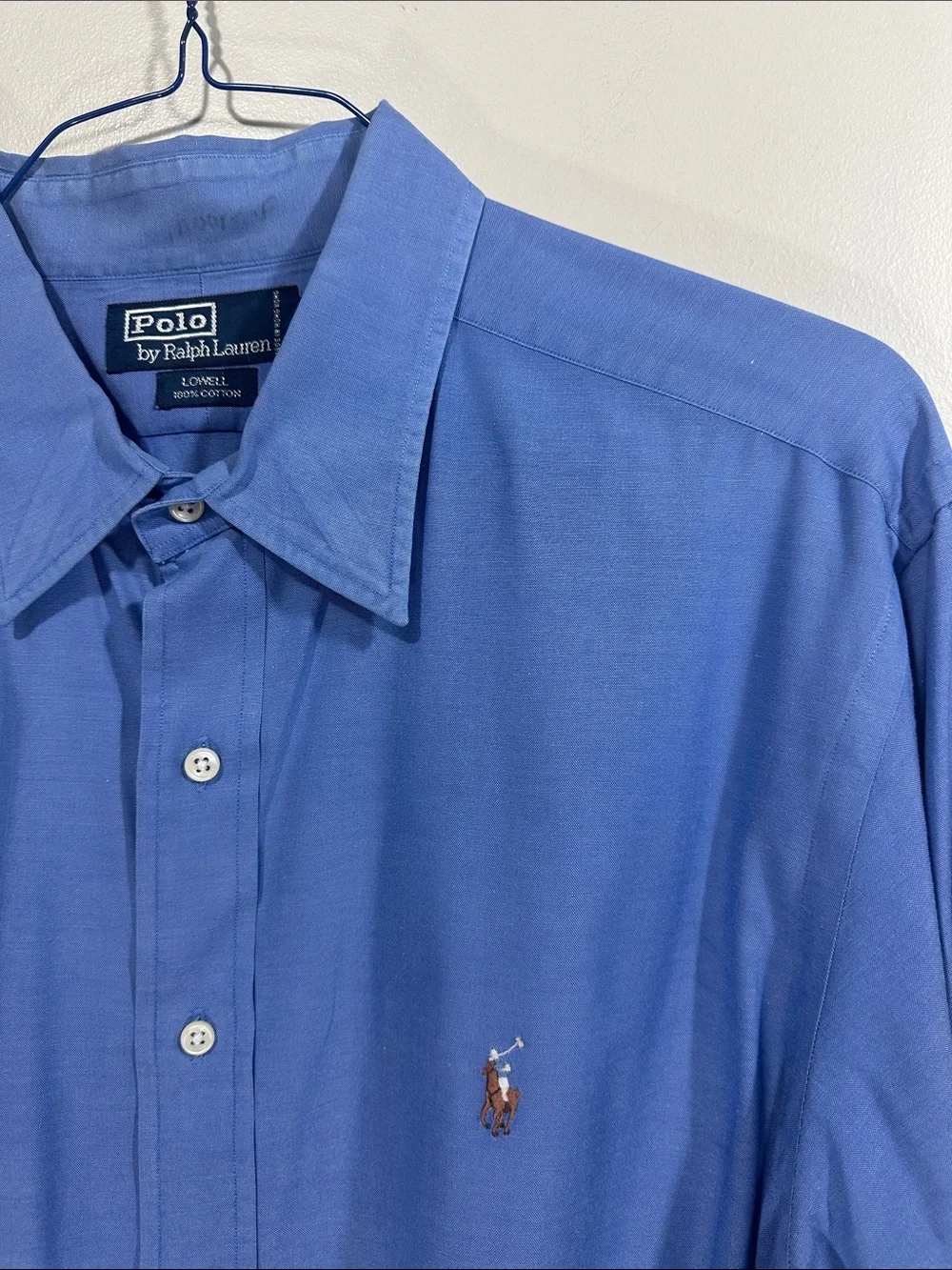 Polo by Ralph Lauren Men's Royal Blue Button-Up Dress Shirt 17.5-35 Cotton